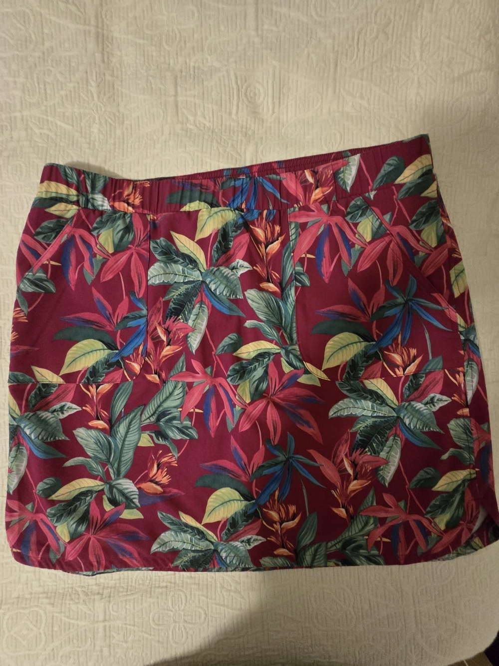 Chico's Burgundy Floral-Trim Mini Skort